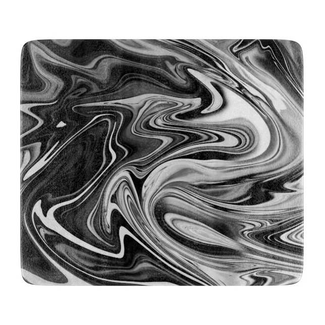 Planche À Découper Marbre élégant 7 - liquide noir et blanc (Devant)
