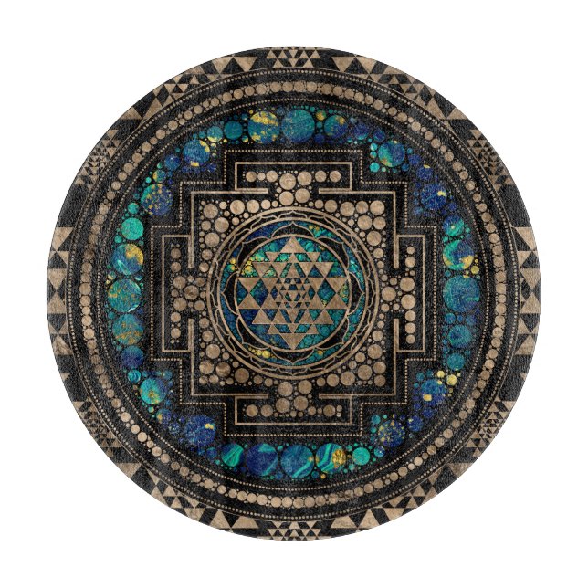 Planche À Découper Marbre et or Sri Yantra / Sri Chakra (Devant)