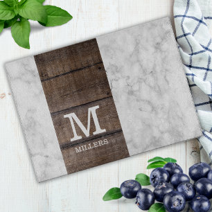 Planche À Découper Marbre Moderne Et Bois Nom De Famille Monogramme