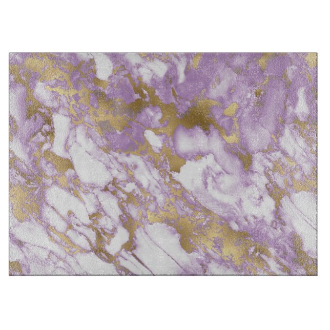 Planche À Découper Marbre Moderne Violet Clair, Blanc et Or (Devant)