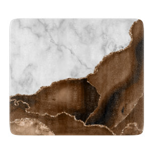 Planche À Découper Marbre pailleté or brun moka agate élégant