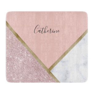 Planche À Découper Marbre rose géométrique élégant de blanc de