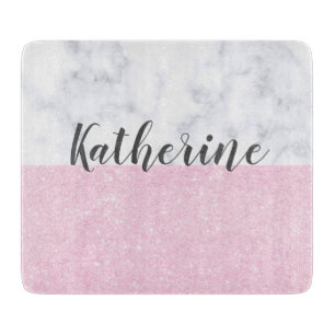 Planche À Découper Marbre rose girly élégant de blanc de parties
