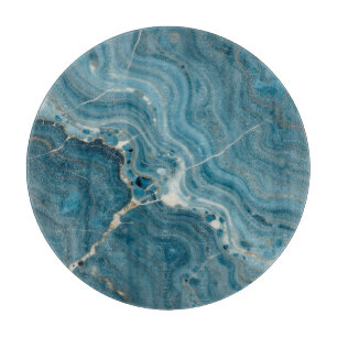 Planche À Découper Marbre Veine d'Or Agate Bleue
