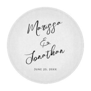 Planche À Découper Mariage de script moderne en noir blanc