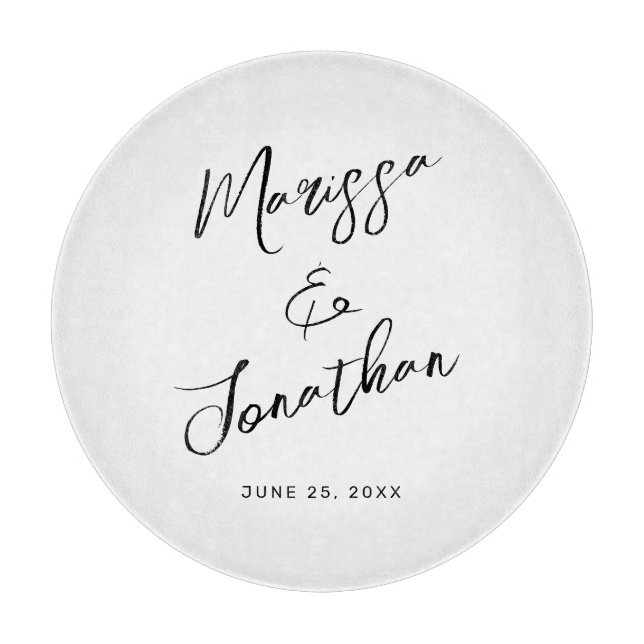 Planche À Découper Mariage de script moderne en noir blanc (Devant)