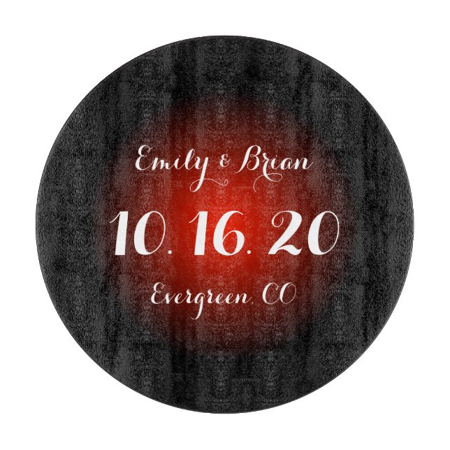 Planche À Découper Mariage en verre noir sur mesure (Devant)