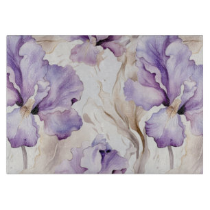 Planche À Découper Mariage Romantique Fleur d'Iris Crème Violette