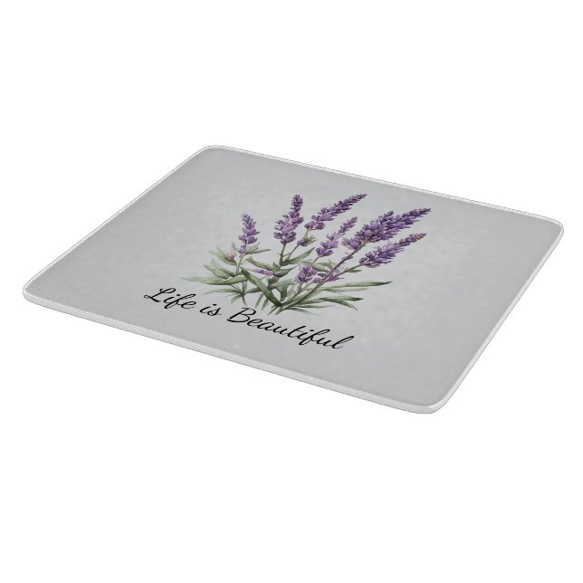 Planche À Découper Mariage Romantique Gris Fleur de Lavande Violette (Coin)