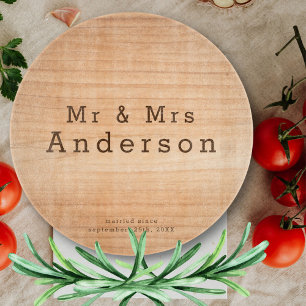 Planche À Découper Mariage sur mesure du grain de bois clair M & Mme 