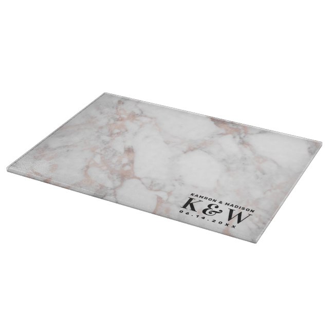 Planche À Découper Mariage Thème Rose-Gold Faux Marble (Coin)