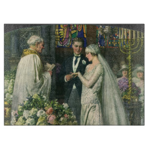 Planche À Découper Mariage Vintage, Mariée et Marié avec Ménorah