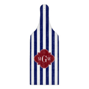 Planche À Découper Marine Blancs Burgundy Quatrefoil 3 Monogramme
