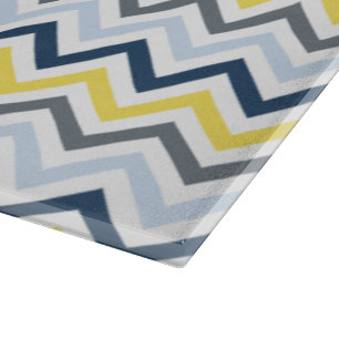 Planche À Découper Marine bleu, bleu clair, jaune et gris Chevron