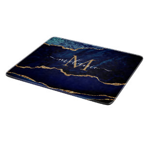 Planche À Découper Marine Blue Gold Marble Cutting Board Monogarm Nom