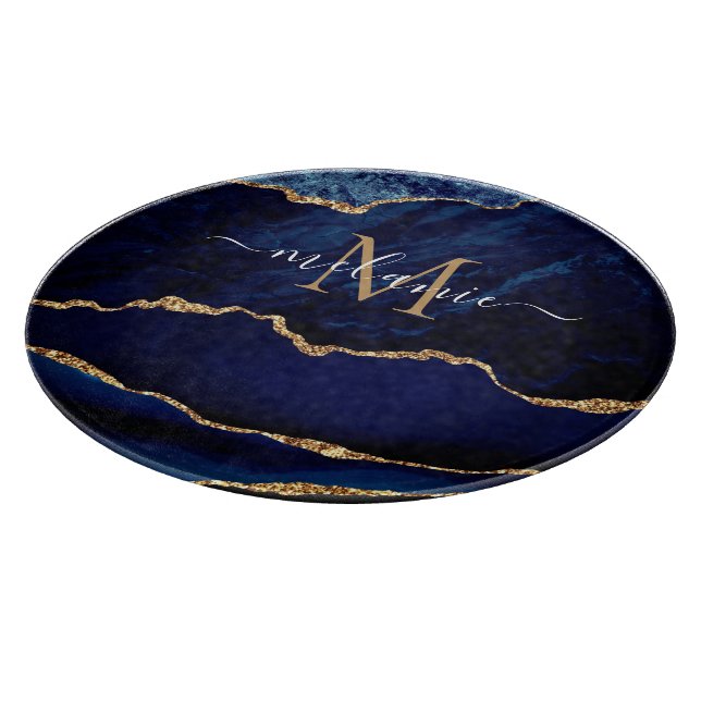 Planche À Découper Marine Blue Gold Marble Nom Lettre Coupe Board (Coin)