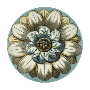 Planche À Découper Médaillon floral orné sur Arrière - plan bleu clai