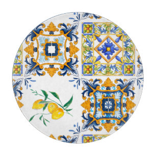 Planche À Découper méditerranéen, tuiles siciliennes, citrons  
