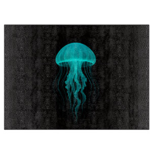 Planche À Découper Meduse Aqua Glow sur panneau de verre Black 4 Luxe