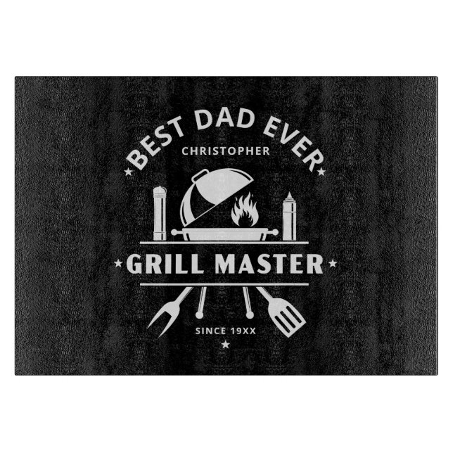 Planche À Découper Meilleur Papa du Monde | Maître du Grill Noir et B (Devant)
