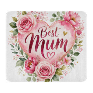 Planche À Découper Meilleure Maman Aquarelle Fleur de Coeur Design