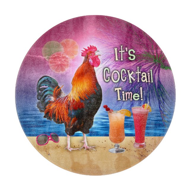 Planche À Découper Mer tropicale de plage de coq de cocktails drôles (Devant)