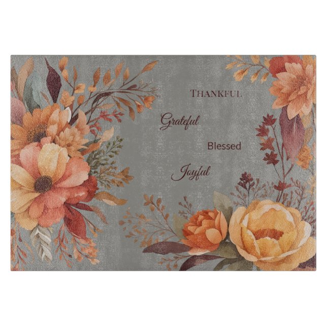 Planche À Découper Merci Grategul Béni Floral Thanksgiving (Devant)