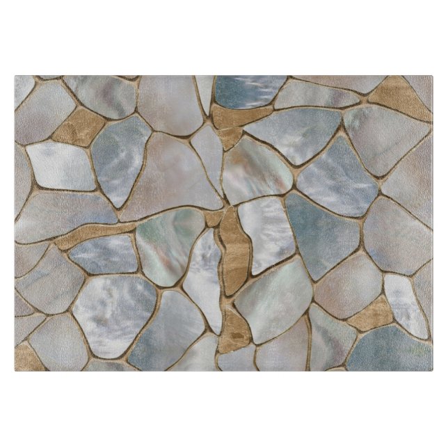 Planche À Découper Mère de perle et de cellules d'or abstrait (Devant)