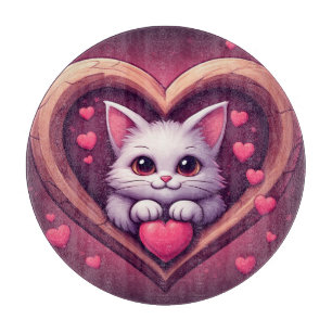 Planche À Découper Mignon Chat Blanc avec Cœur Design Kawaii Kitty Lo