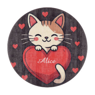 Planche À Découper Mignon Chat Blanc avec Design de Kawaii Kitty Love