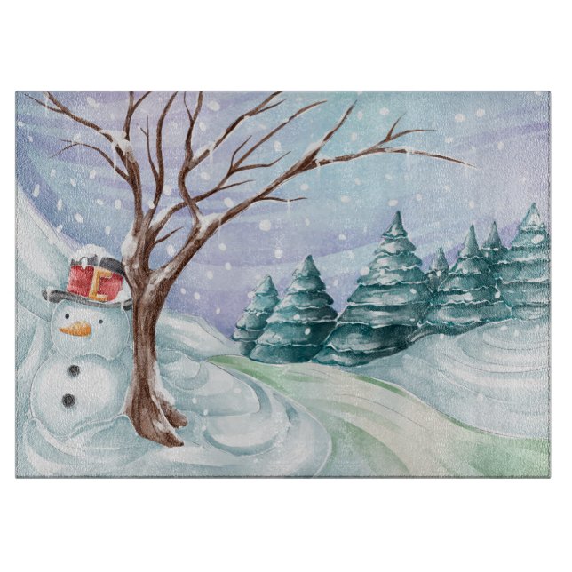 Planche À Découper Mignonne Snowman de vacances hivernales | Noël (Devant)