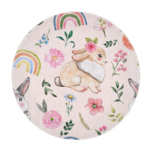 Planche À Découper Mignons lapins de Pâques modèle floral