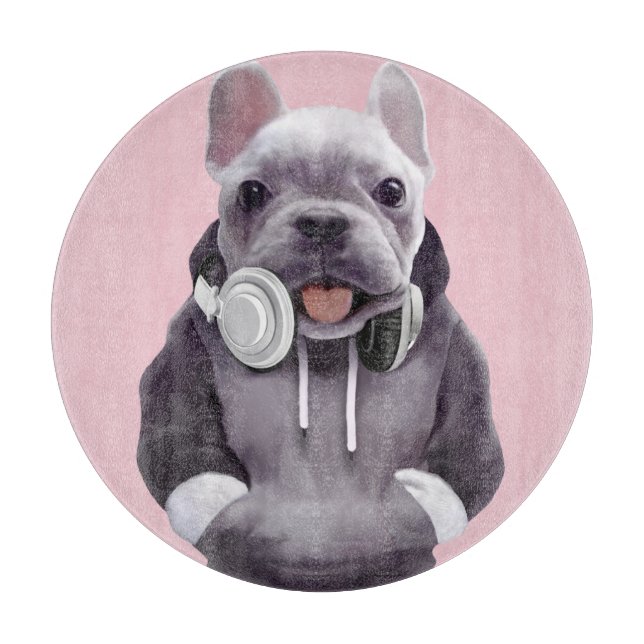Planche À Découper Mode DJ activé : Chien bouledogue français cool av (Devant)