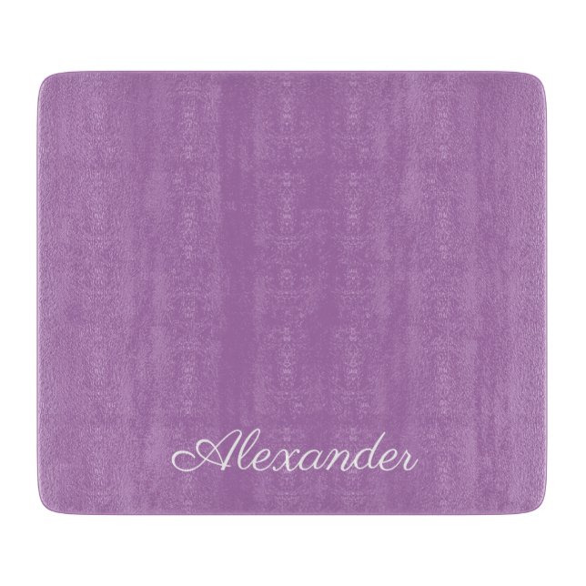 Planche À Découper Modèle blanc violet moderne, script blanc (Devant)