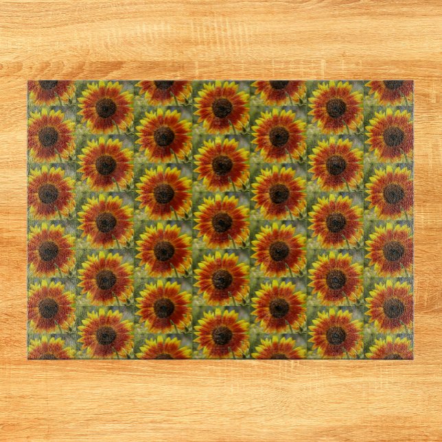Planche À Découper Modèle floral de tournesol jaune et bronze (In Situ)