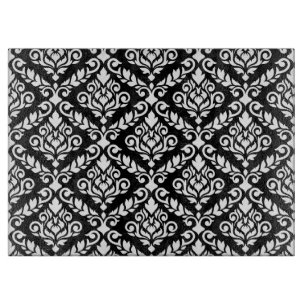 Planche À Découper Modèle Prima Damask blanc sur noir