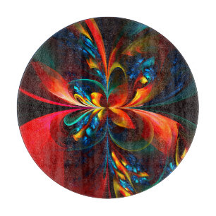 Planche À Découper Moderne Floral Abstrait Art Orange Bleu Motif #14