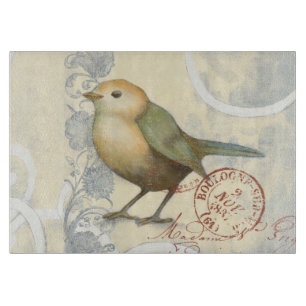 Planche À Découper Moineau jaune et vert sur l'arrière - plan vintage