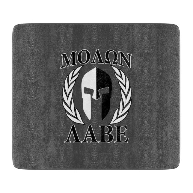 Planche À Découper Molon Labe Laurels Spartan Mask Noir & Blanc (Devant)
