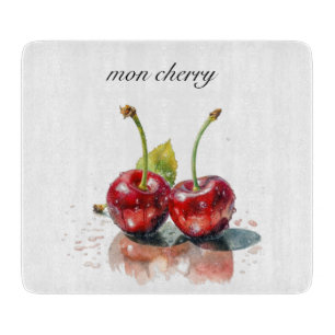 Planche À Découper Mon Cerry, deux cerises aquarelle personnalisable