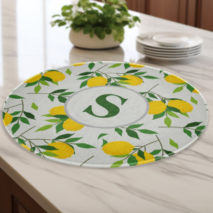 Planche À Découper Monogram Lemons et Motif Feuille
