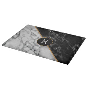 Planche À Découper Monogram Letter Cutting Board Black White Marble
