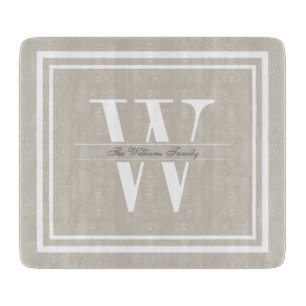 Planche À Découper Monogramme à double bordure de lin
