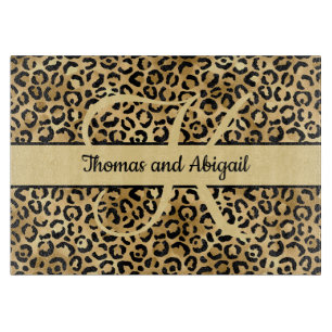 Planche À Découper Monogramme Black Gold Empreinte de léopard Cheetah
