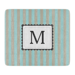 Planche À Découper Monogramme bleu-clair et beige de coutume de