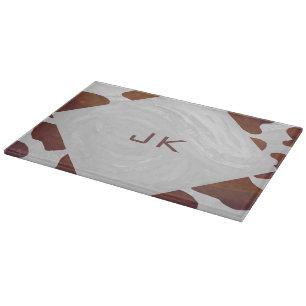Planche À Découper Monogramme Brown et blanc de vache