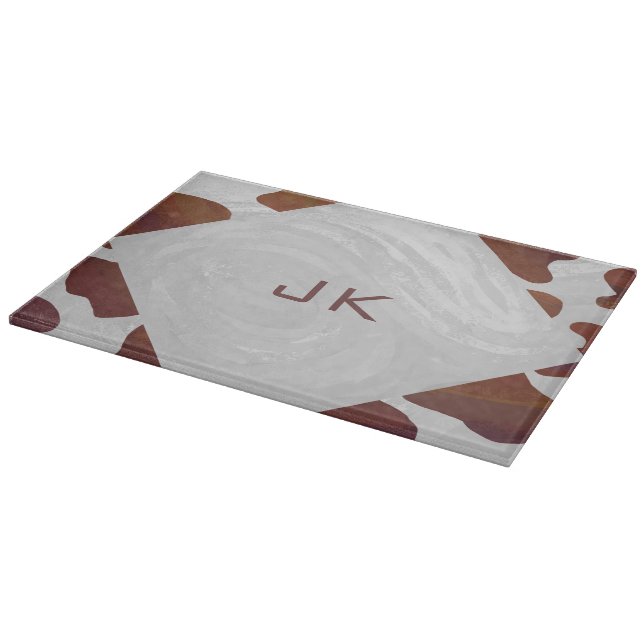 Planche À Découper Monogramme Brown et blanc de vache (Coin)