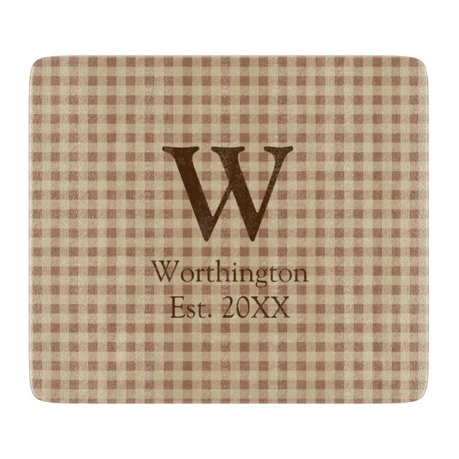 Planche À Découper Monogramme Buffalo rouille beige Plaid rustique (Devant)
