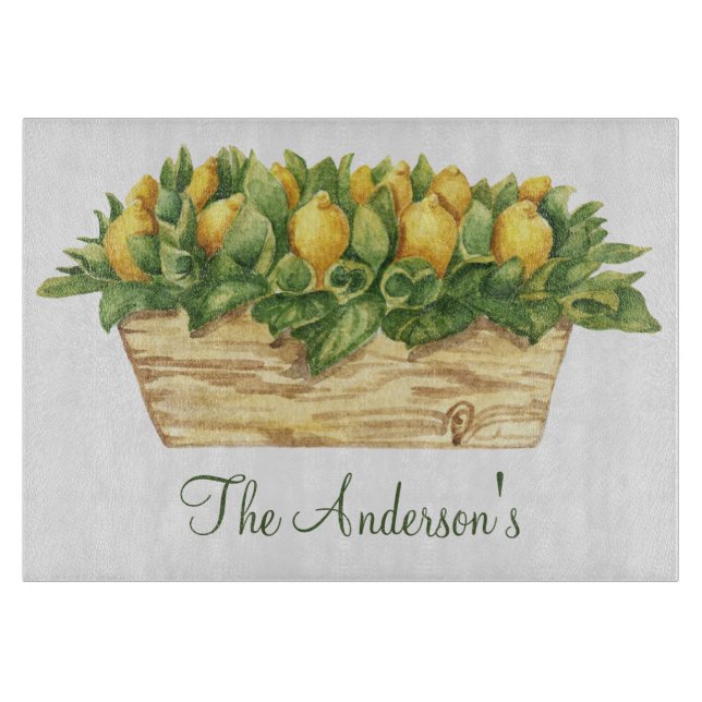 Planche À Découper Monogramme citrons dans un panier Vert Feuille pay (Devant)