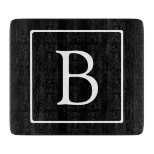Planche À Découper Monogramme Classique Simple   Noir avec Texte Blan